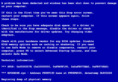 Ecran bleu de la mort de Windows Ecran Bleu de la Mort